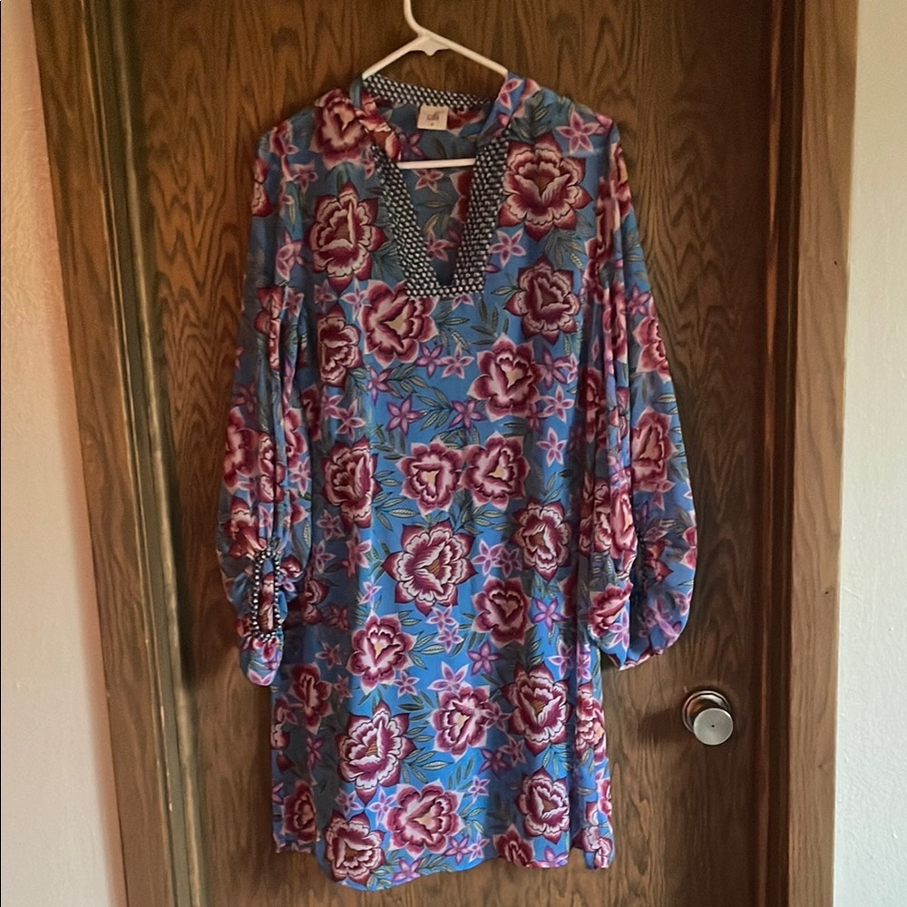 CAbi Blue and Pink‎ Long Sleeve Dress